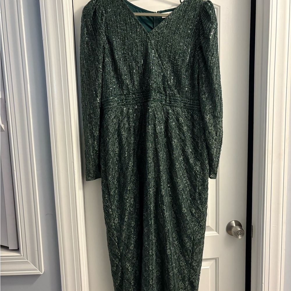 Mac Duggal Shimmering Green Long Sleeve Dress